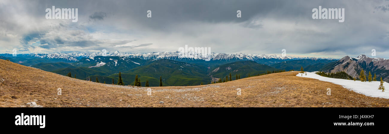 Einen herrlichen Blick auf den Osthängen der kanadischen Rocky Mountains Alberta Kanada im Frühling Stockfoto