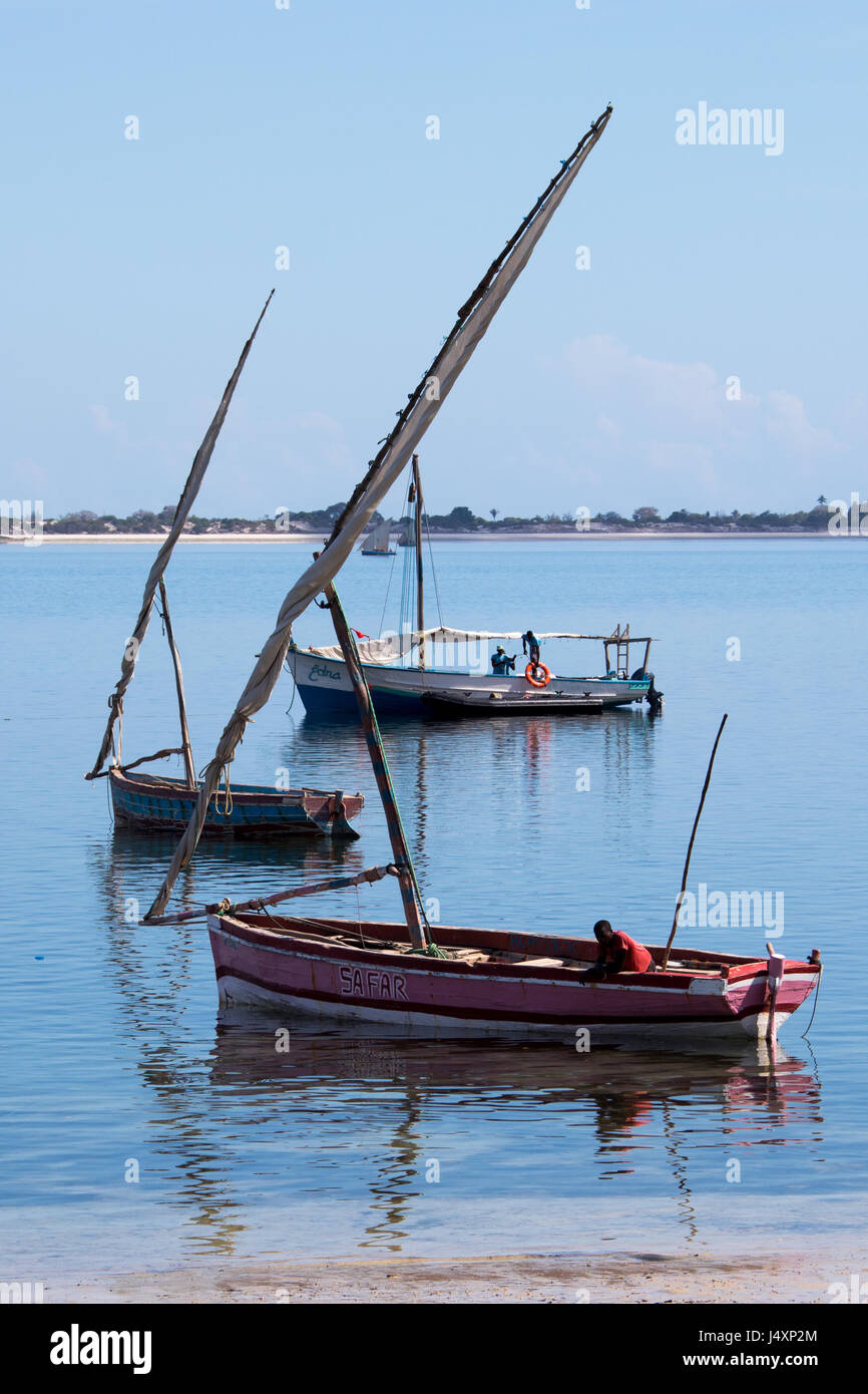 Kleine Segelboote auf Mosambik Insel (Ilha de Mocambique), Mosambik Stockfoto