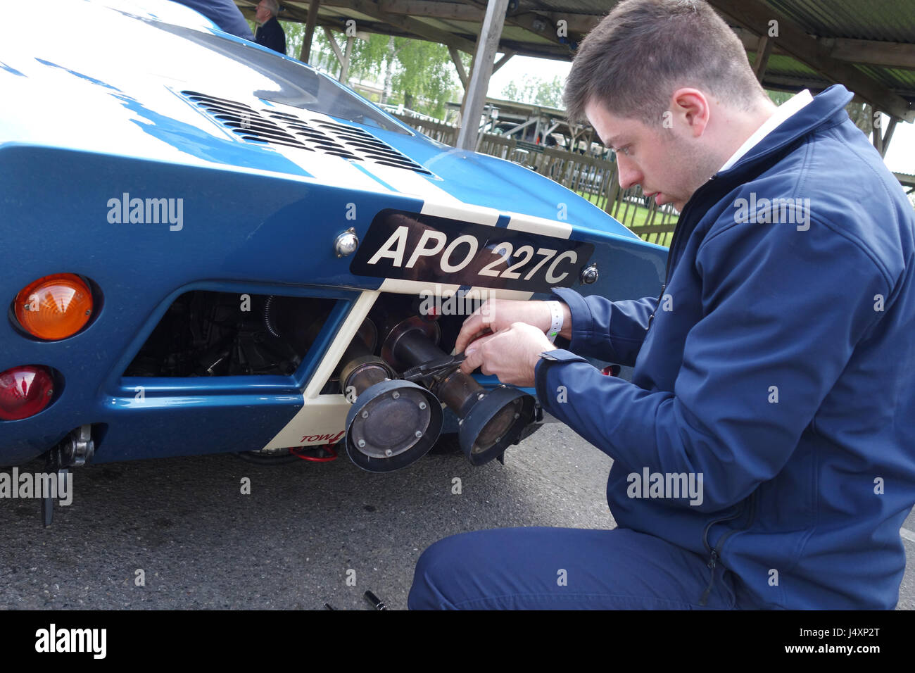 Classic Ford GT40 in Goodwood, mit Lärm Controller auf Auspuffanlage, chicester Vereinigtes Königreich Stockfoto