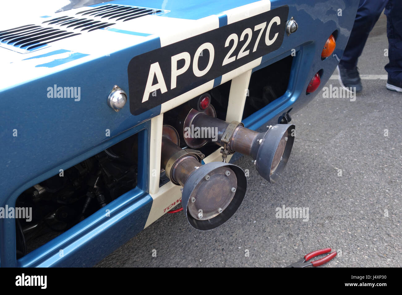 Classic Ford GT40 in Goodwood, mit Lärm Controller auf Auspuffanlage, chicester Vereinigtes Königreich Stockfoto