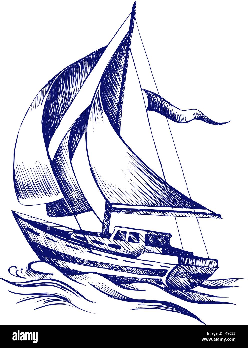 Segelboot mit einer Fahne Stock-Vektorgrafik - Alamy