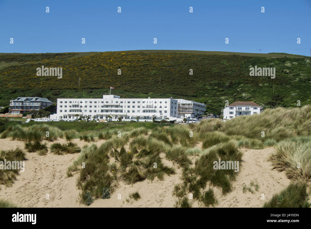 Saunton Hotel überblickt Saunton Sands Beach an der Noth Devon Küste. Stockfoto