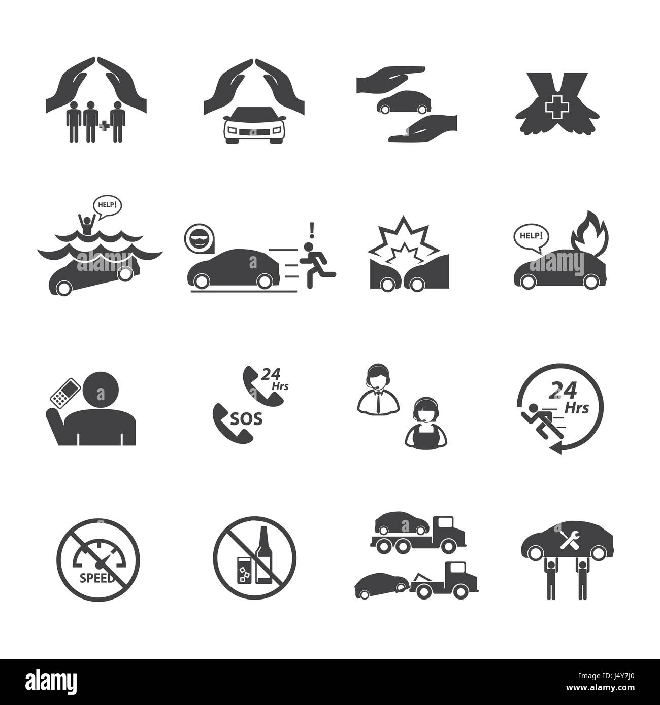 Auto Versicherung Icons Set. Stock Vektor