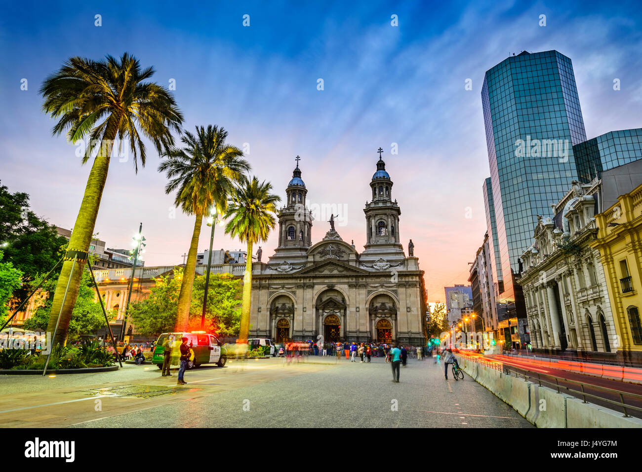 SANTIAGO DE CHILE, CHILE - 15. April 2017: Plaza de Armas, wichtigsten Platz der chilenischen Hauptstadt Santiago. Stockfoto