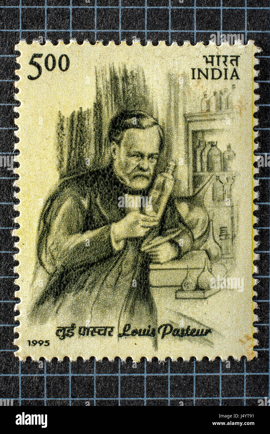 Vintage Stempel von Louis Pasteur, Indien, Asien Stockfoto