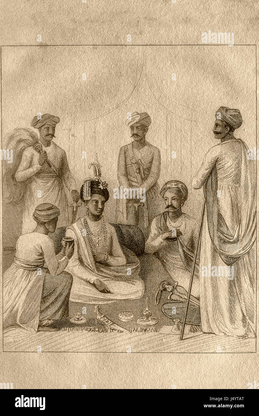 Vintage 1600 Skizze von Mahratta Peshwa und seine Minister, Poona, Pune, Maharashtra, Indien, Asien Stockfoto