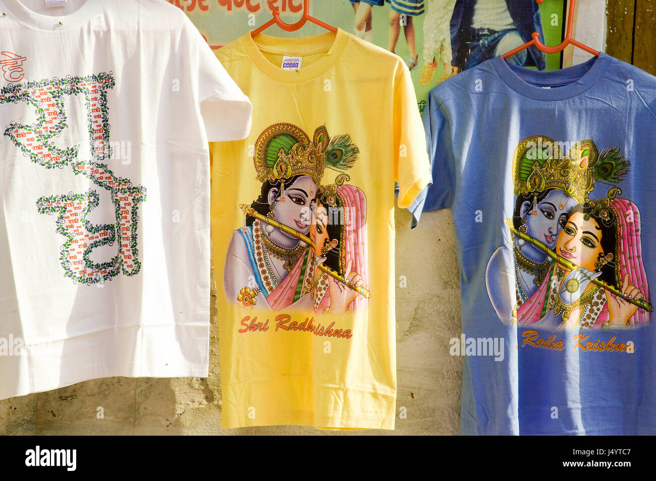 Radha Krishna bedruckt-t-Shirt, Mathura, Uttar Pradesh, Indien, Asien Stockfoto