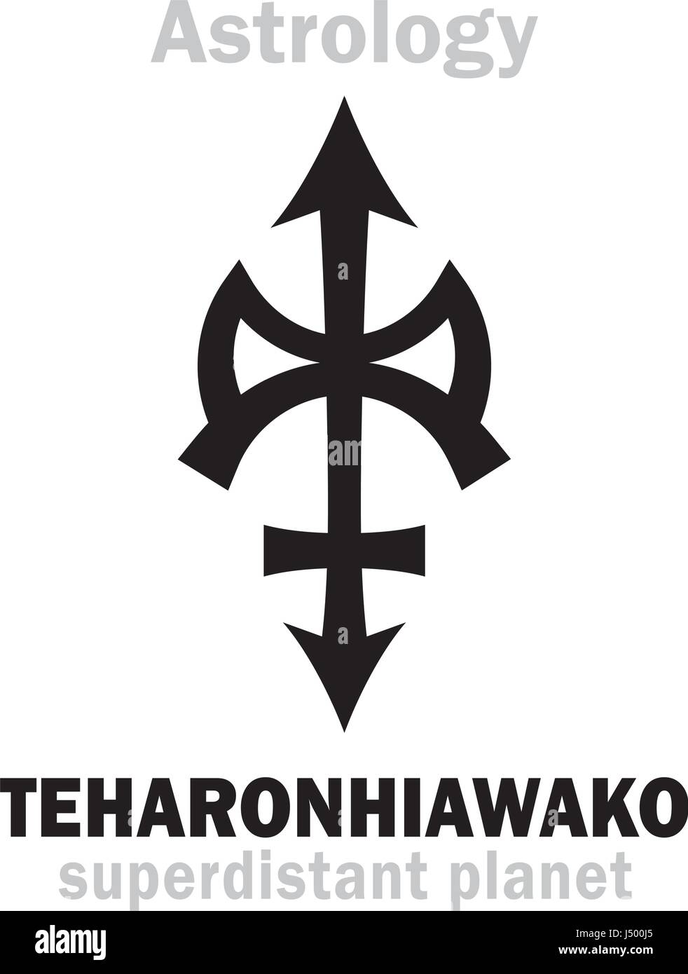 Astrologie-Alphabet: TEHARONHIAWAKO, super-fernen Transneptunische Asteroiden/Planetoid. Hieroglyphen Charakter Zeichen (einzelnes Symbol). Stock Vektor