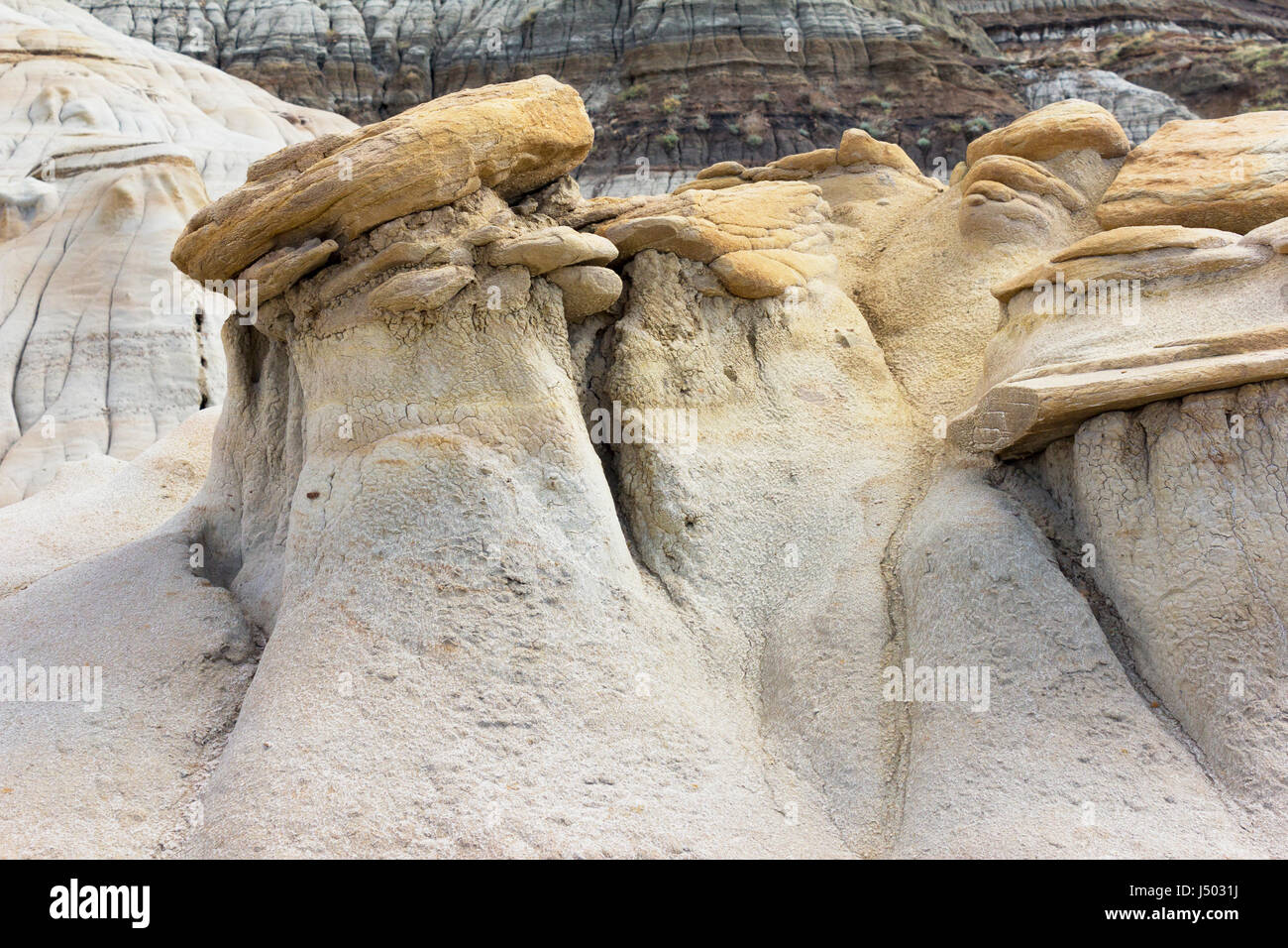 Eine Sedimentgestein-Formation in Alberta Badlands. Stockfoto