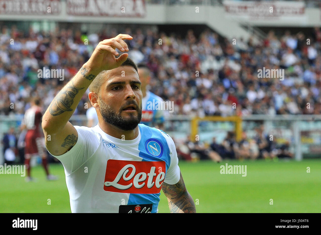 Turin, Italien. 14. Mai 2017. Lorenzo Insigne während des Spiels Serie A TIM zwischen Torino FC und SSC Napoli im Stadio Olimpico Grande Torino. Das Endergebnis des Spiels ist 0-5. Bildnachweis: Fabio Petrosino/Alamy Live-Nachrichten Stockfoto