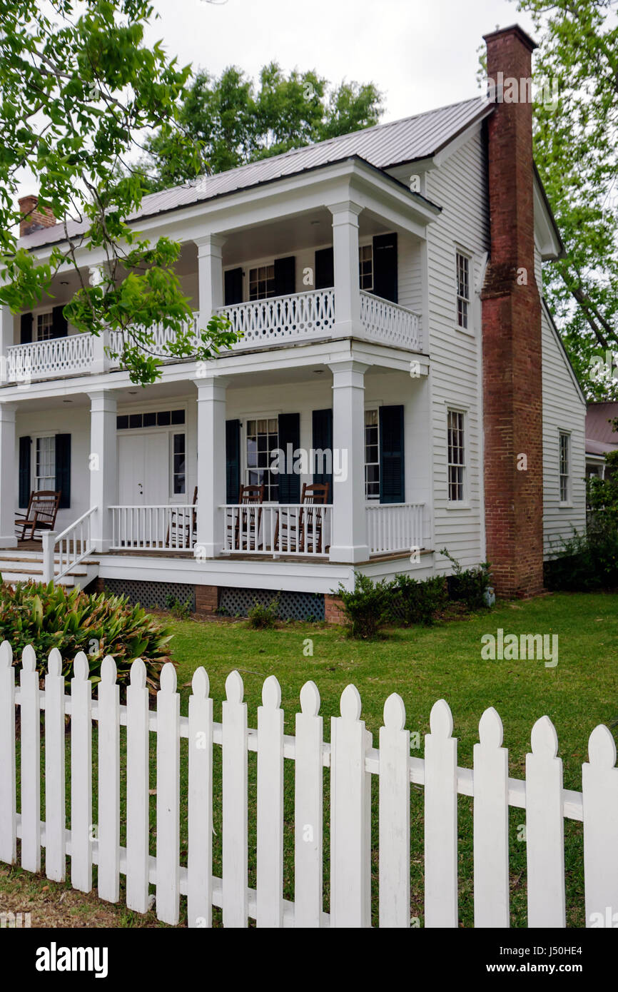 Alabama Grove Hill, historisches Museum von Clarke County, Alston Cobb House Häuser Haus Residenz, 1854, weiß, Zaun, Veranda, Plantagen Stockfoto