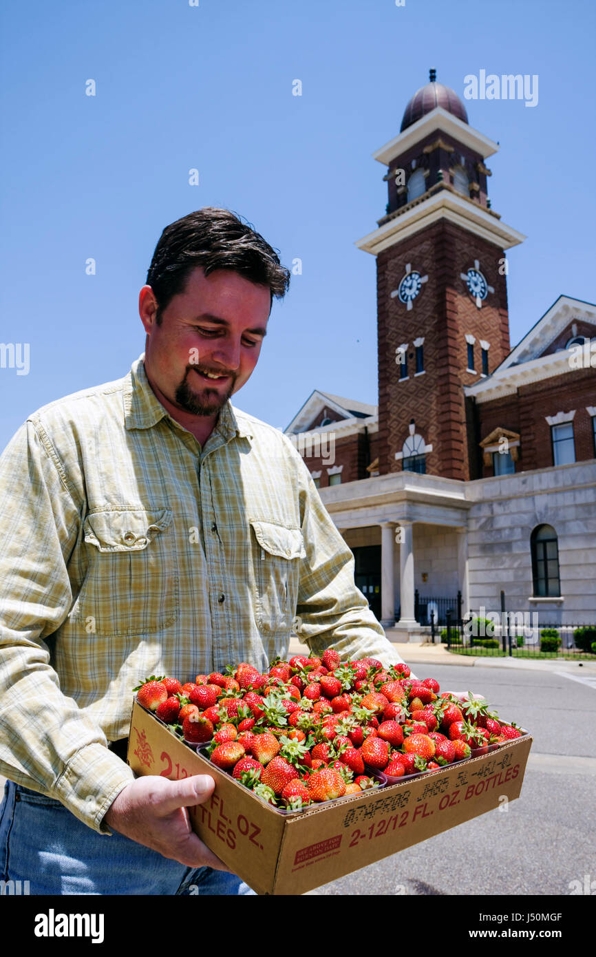 Alabama Greenville, Commerce Street, Butler County Courthouse, Bundesstil, Erdbeeren, Männer, Erwachsene Männer, Koffer, AL080521029 Stockfoto