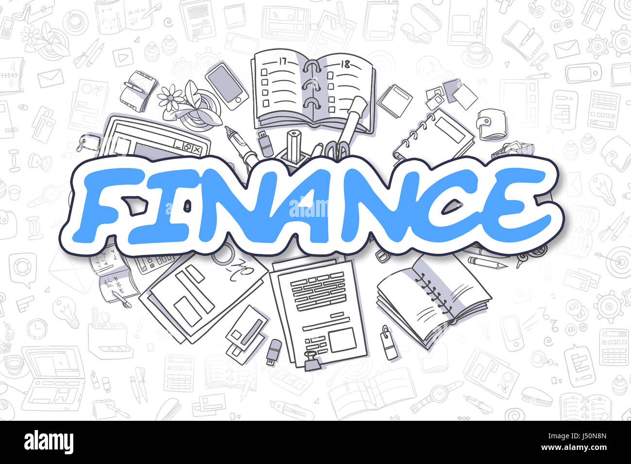 Finanzen - Cartoon blaue Wort. Business-Konzept. Stockfoto
