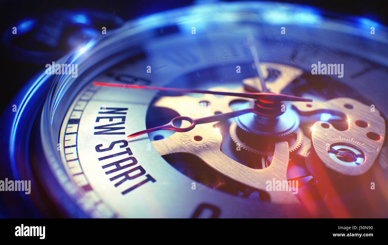 Neuer Start - Satz auf Vintage Tasche Uhr. 3D. Stockfoto