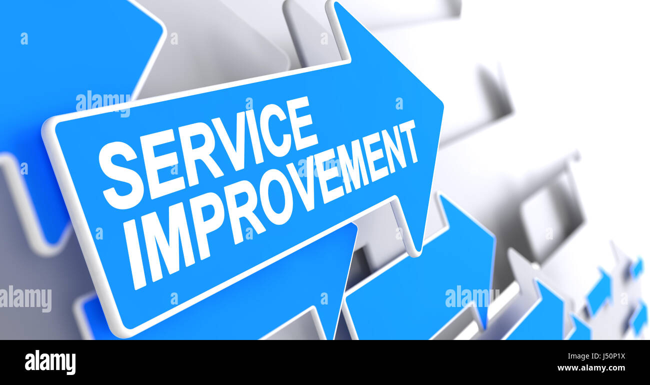 Service-Verbesserung - Text auf blauen Zeiger. 3D. Stockfoto
