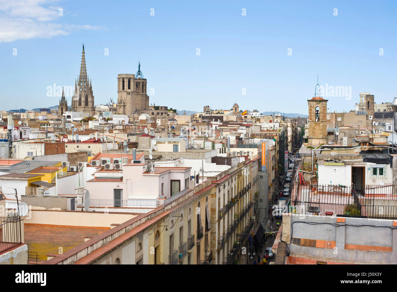 Blick über die Dächer des gotischen Viertels in Barcelona Spanien ES EU Stockfoto
