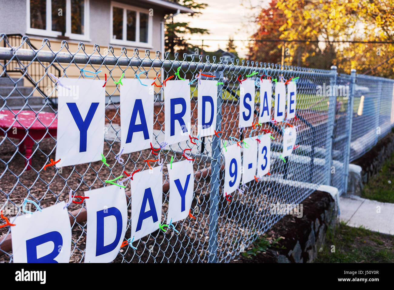 Yard Sale Zeichen, Victoria BC Kanada Stockfoto