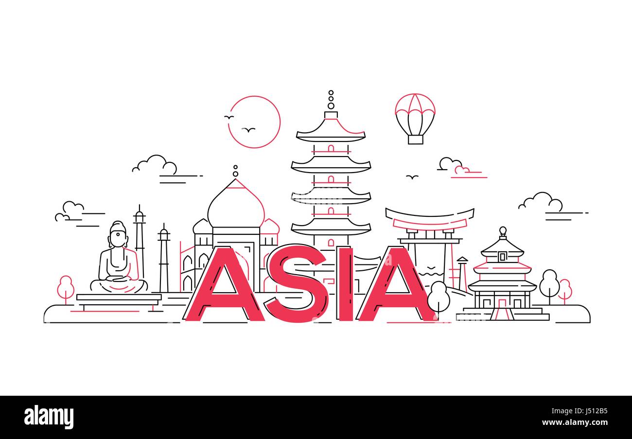 Asien - Linie Reisen Vektorgrafik Stock Vektor