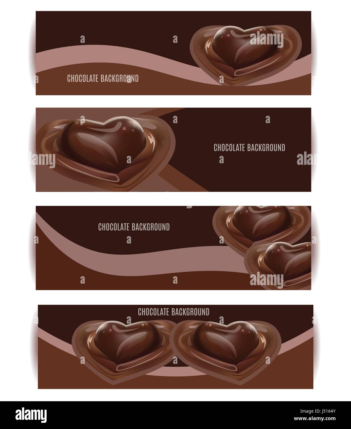 Vektor-Schokolade Hintergrund-Set. Dessert-Illustration. Flüssige Schokolade gießen. Herzförmige. Stock Vektor