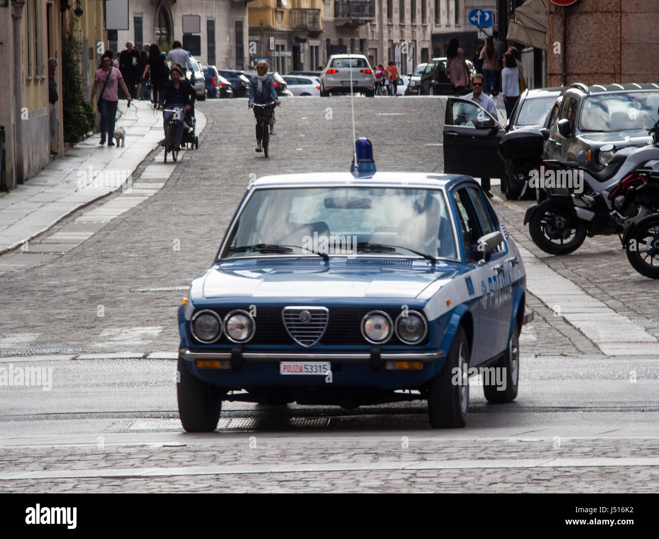 Alte klassische polizeipolizei Stradale Patrouille Ausstellung Probe aus den 70er Jahren Stockfoto