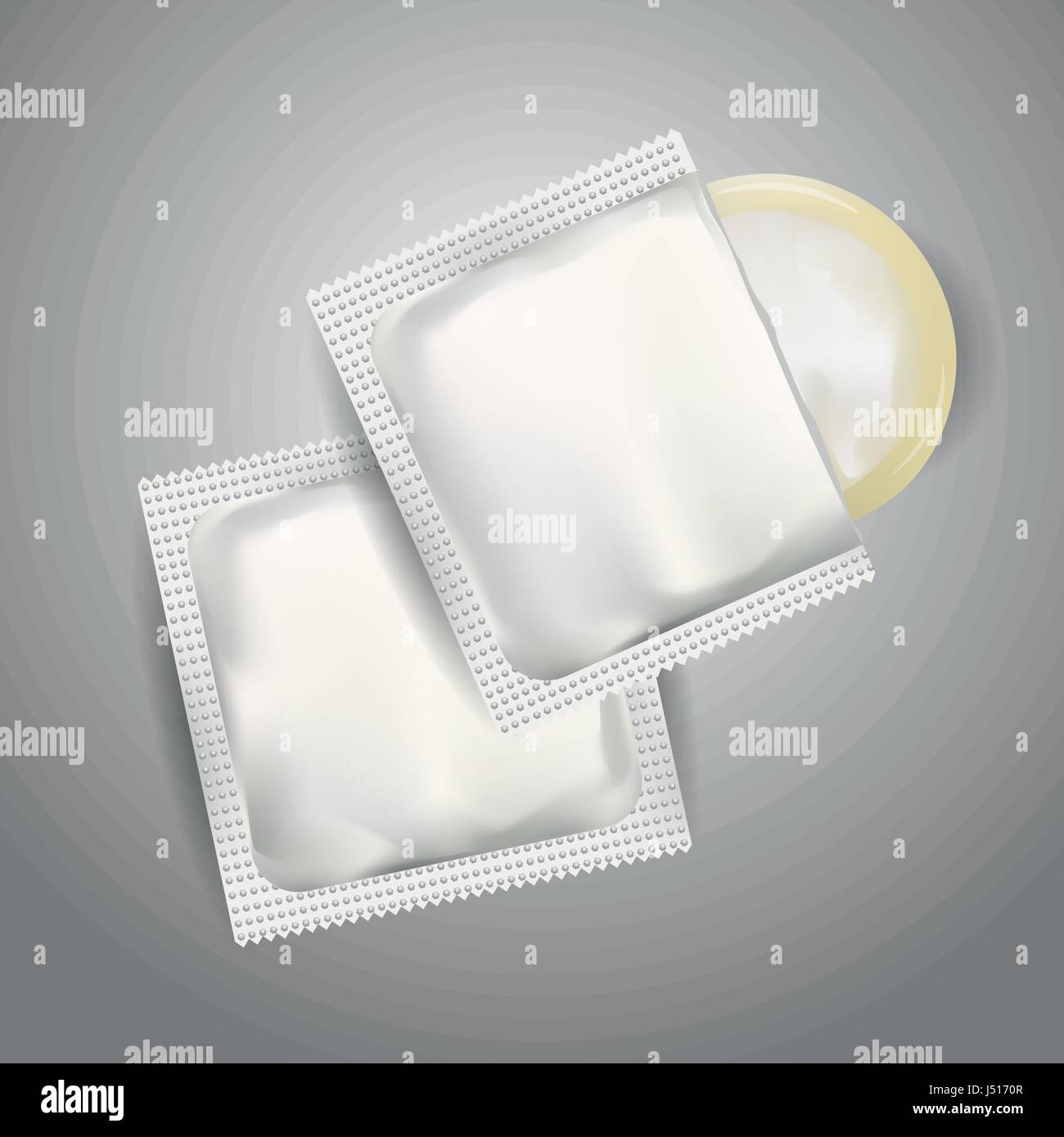 Leere weiße Kunststoff-Kondom-Packung für Branding. Vektor-Mock-up. Isolierte Illustration Stock Vektor