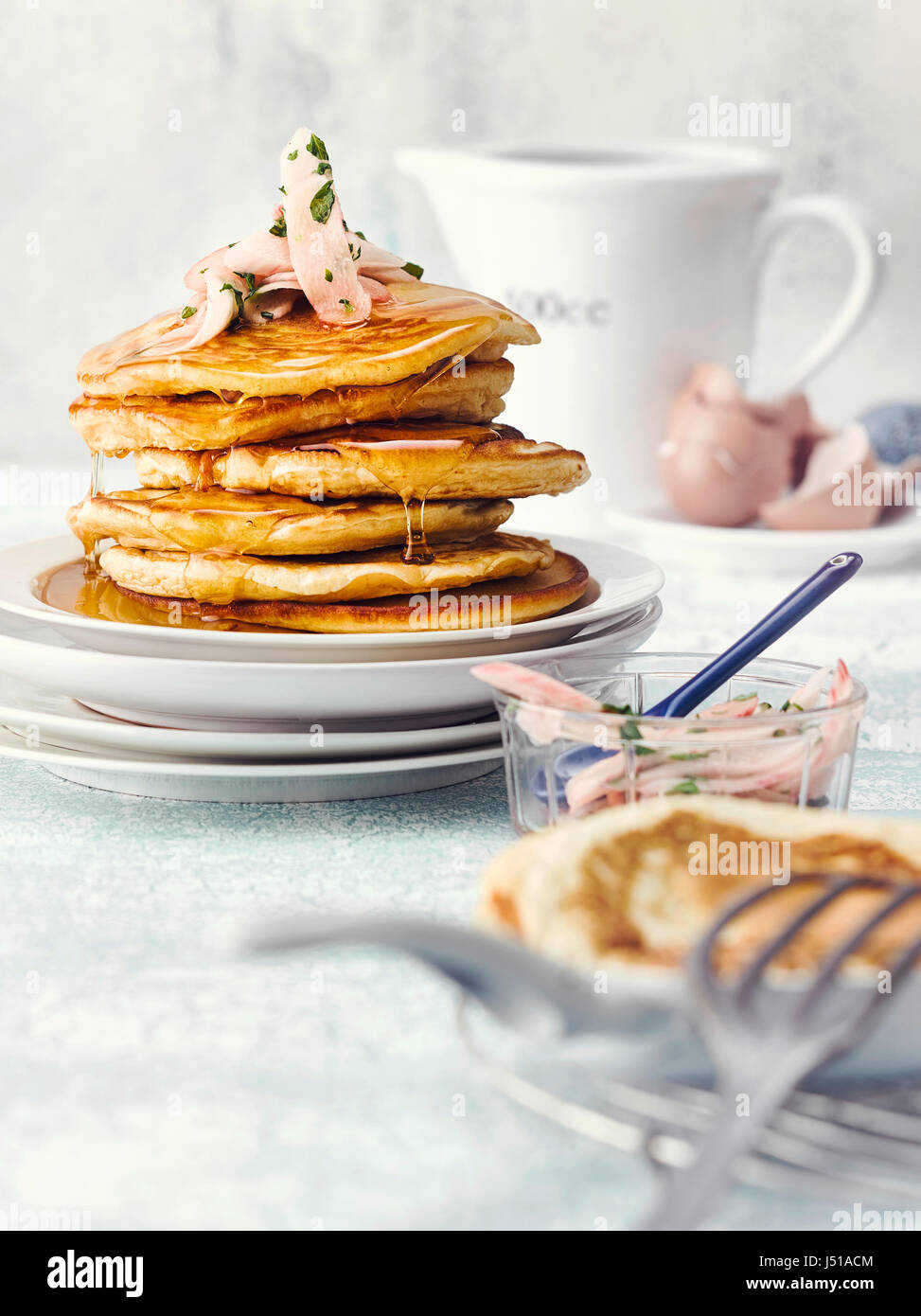 Pfannkuchen mit pieplant Stockfoto