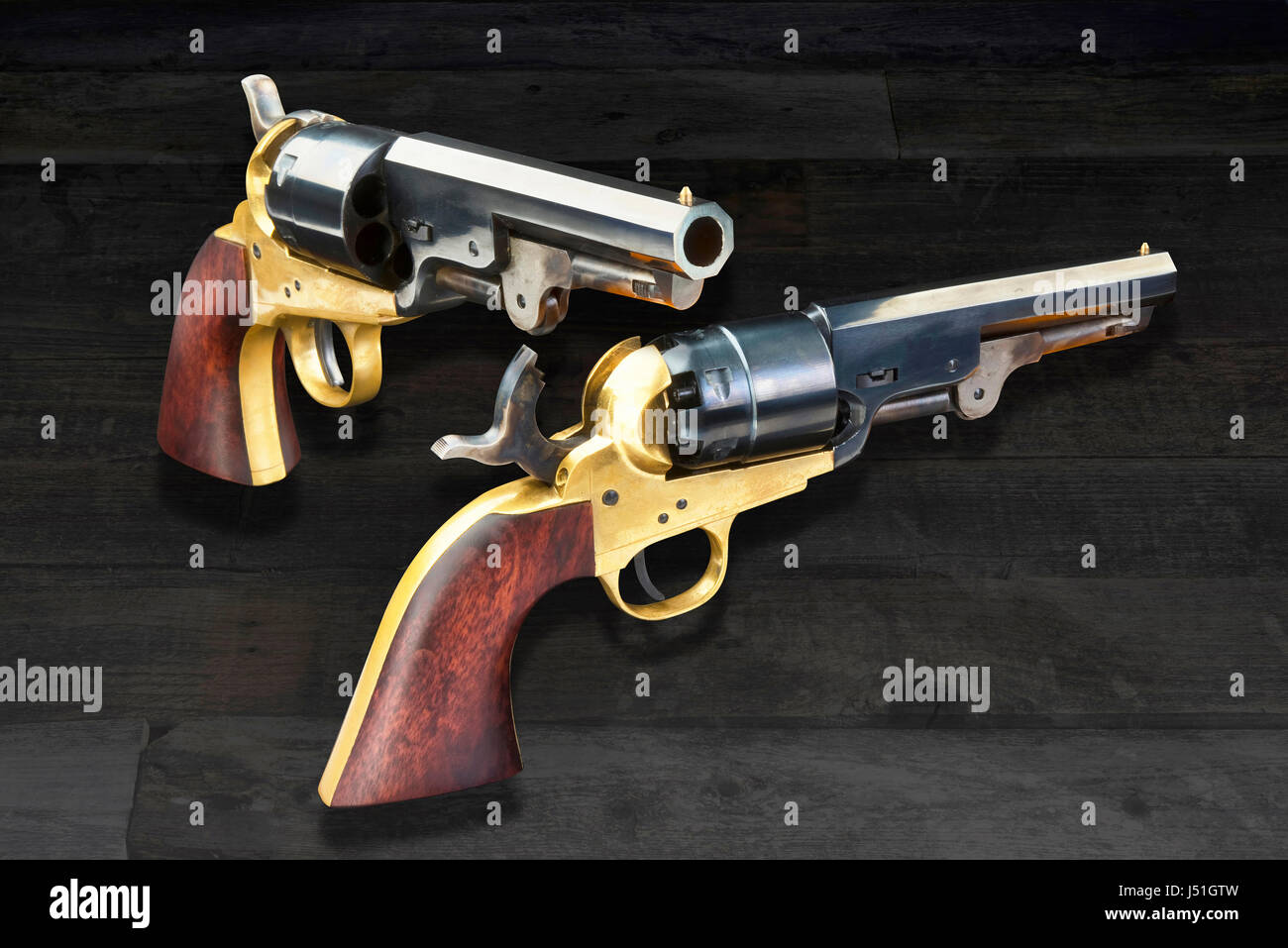 Amerikanischen Wilden Westen Pistolen genannt sechs schützen. Stockfoto