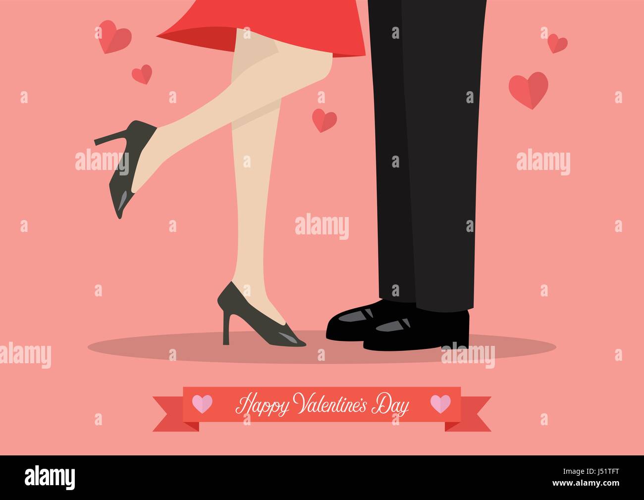Junges Paar küssen am Valentinstag. Männliche und weibliche Beine während ein Datum. Vektor-illustration Stock Vektor