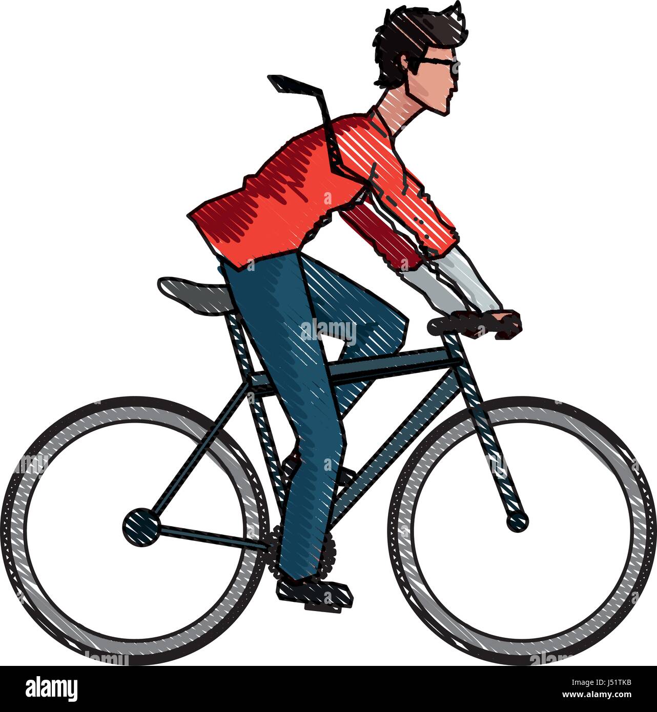 jungen Mann Reiten Fahrrad mit Anzug und Gläser zeichnen Stock Vektor