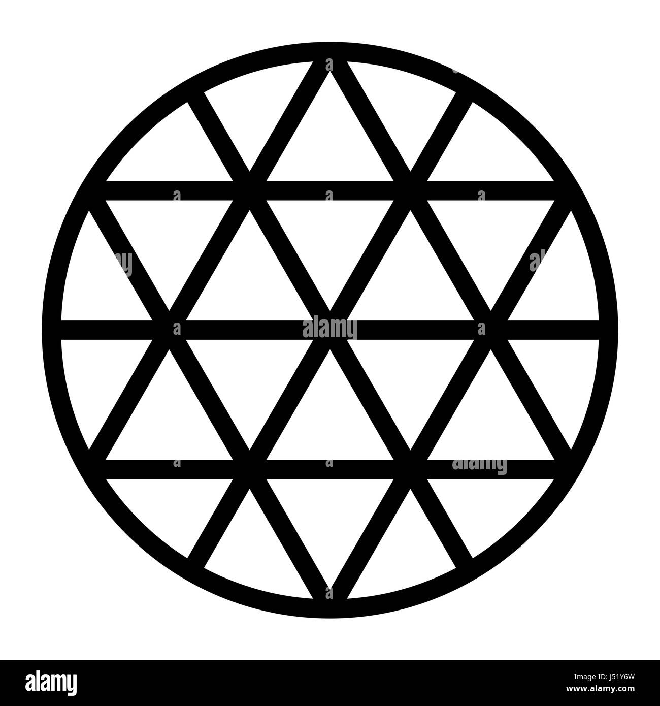 Schwarzen Hexagramm Netz von Linien in einem Kreis erzeugt. Dreieck-Muster bilden eine Sterne Figur, auch genannt Sexagramm oder Davidstern. Stockfoto