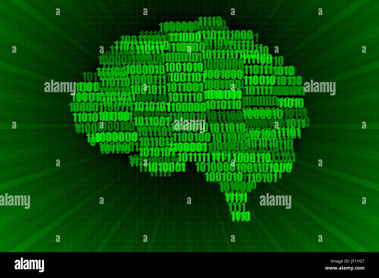 Grün auf schwarz digitale Gehirn Concept Illustration Stockfoto