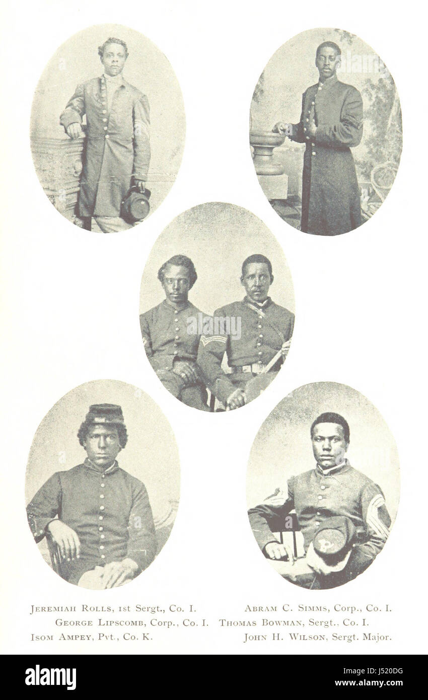 Die Geschichte des Fünfundfünfzigsten Regiments der Massachusetts Volunteer Infantry dokumentiert den Dienst des afroamerikanischen Regiments während des Amerikanischen Bürgerkriegs. Es behandelt ihre Schlachten, Herausforderungen und die bedeutende Rolle des Regiments in den Kriegsanstrengungen. Stockfoto