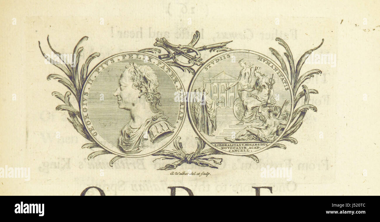 Diese Gedichtsammlung umfasst verschiedene Werke, die bedeutende historische und kulturelle Ereignisse widerspiegeln, wie den Tod des Prinzen von Wales und Oden, die prominenten Persönlichkeiten wie dem Duke of Newcastle präsentiert wurden. Stockfoto