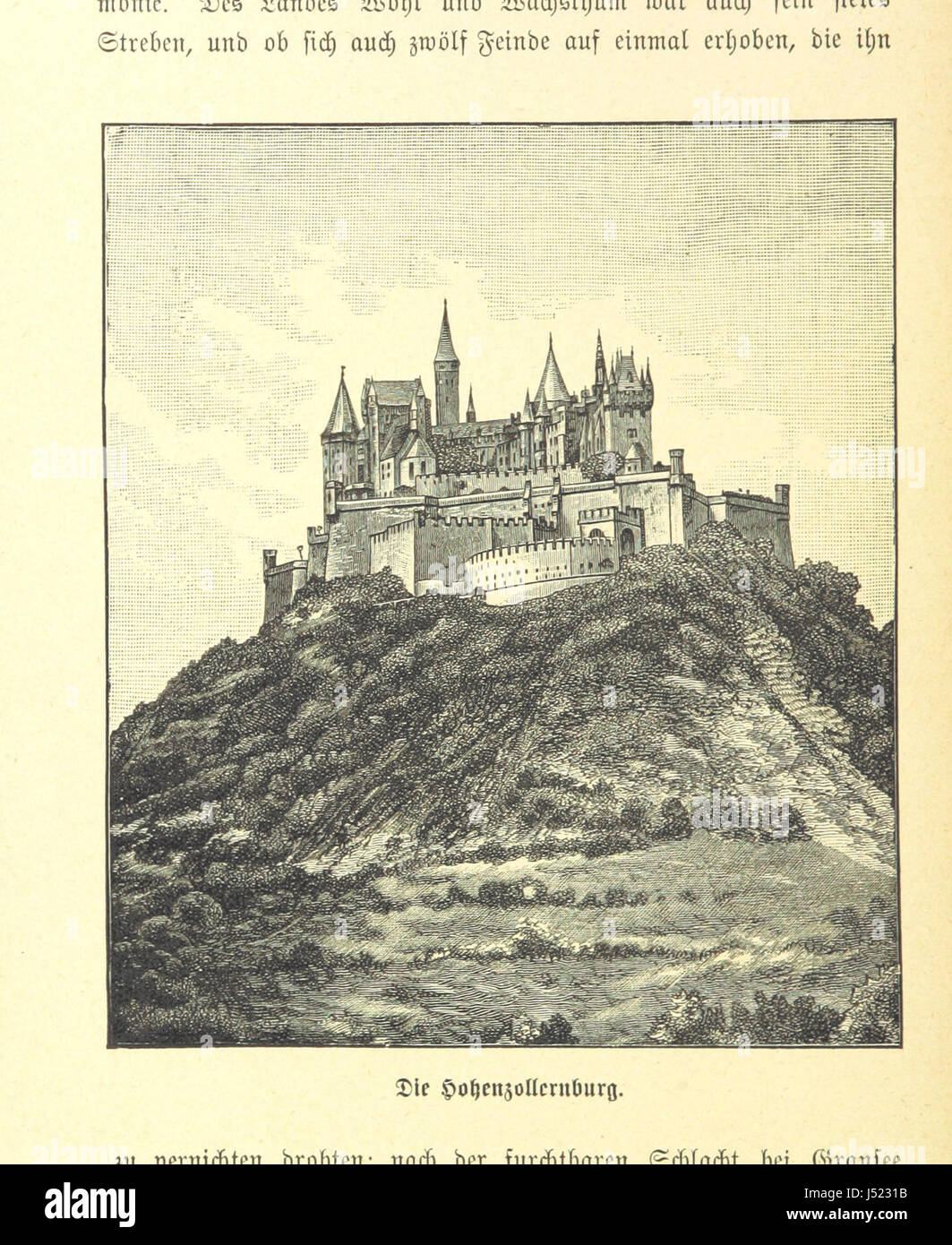 "Das Haus Hohenzollern und das deutsche Reich" bedeutet "das Haus Hohenzollern und das Deutsche Reich". Dies bezieht sich auf die einflussreiche Familie der Hohenzollern, die Preußen und später das Deutsche Reich beherrschte und die deutsche Geschichte prägte. Stockfoto