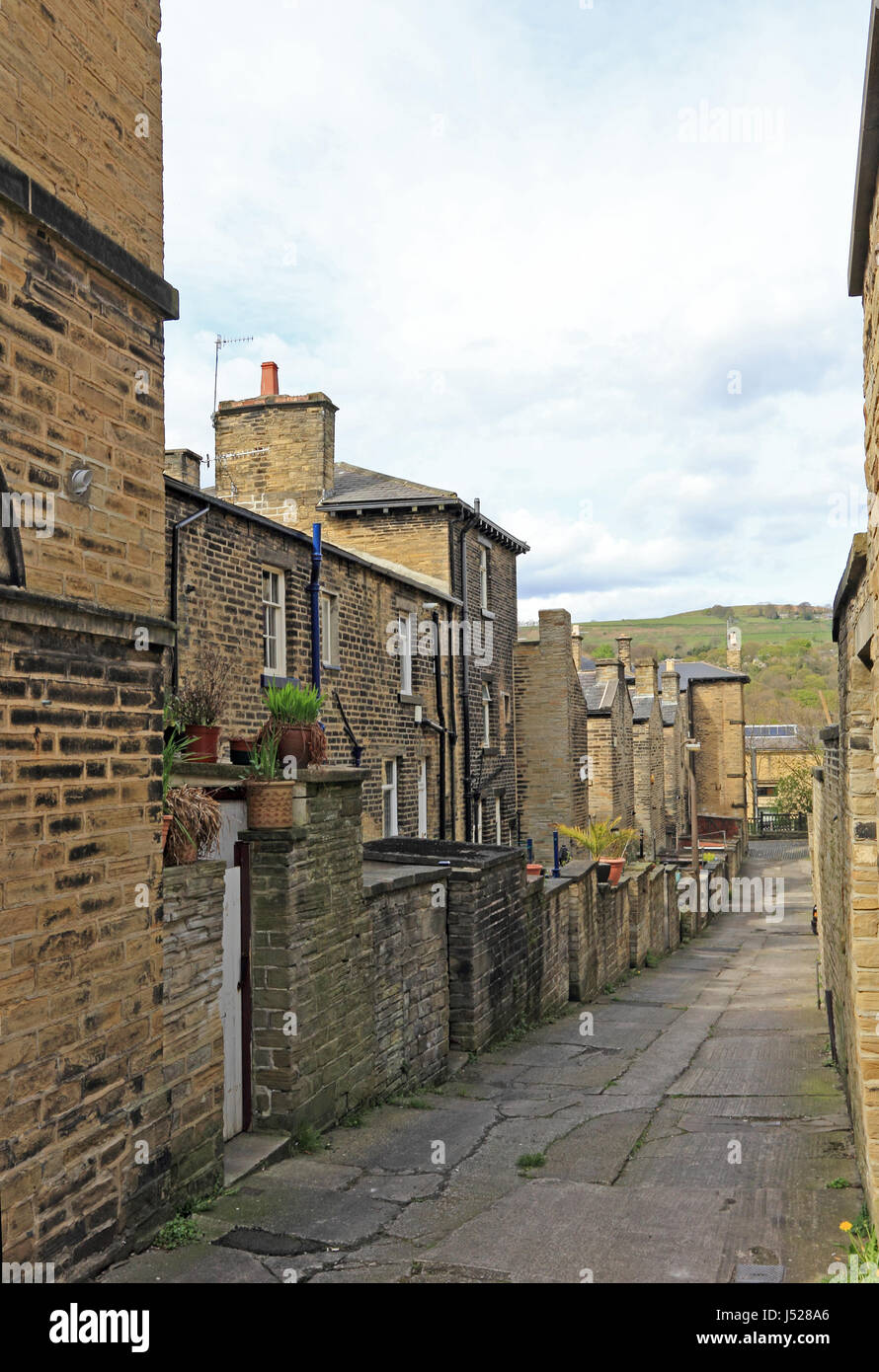 Leere Gasse in Salze Dorf Saltaire, Bradford Stockfoto