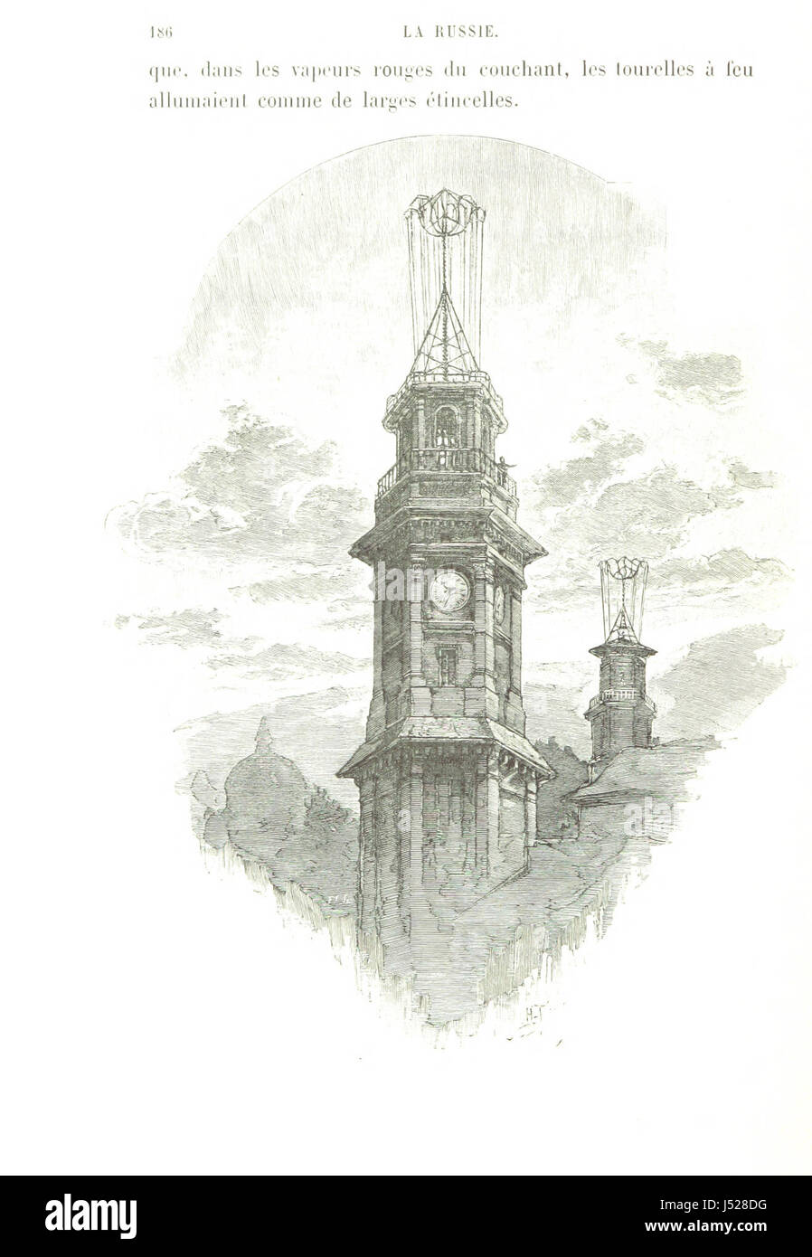 Dieses Bild stammt aus *La Russie*, einem Buch mit Eindrücken, Porträts und Landschaften Russlands. Die Illustrationen von H. Lanos bieten eine visuelle Darstellung des russischen Lebens, der Kultur und der Landschaft während der dargestellten Zeit. Stockfoto