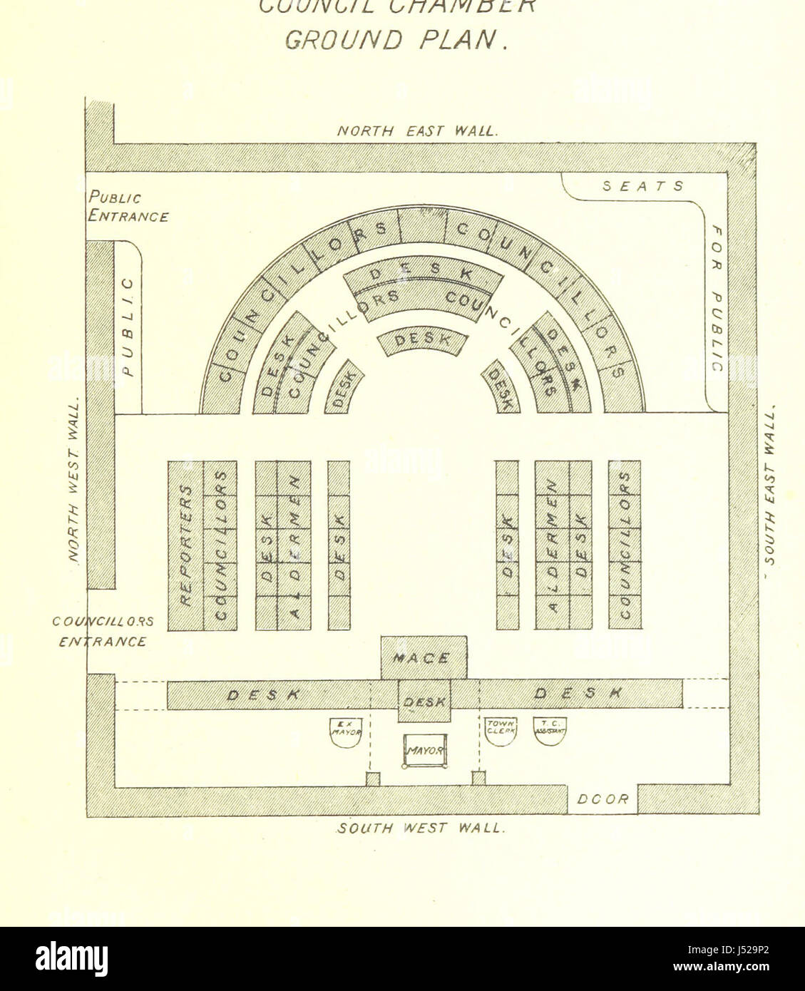 Wigan County Council Chamber, 30. Oktober 1890 eröffnet. Beschreibende Skizze [signiert: H. T. F., d. H. T. Folkard] Stockfoto