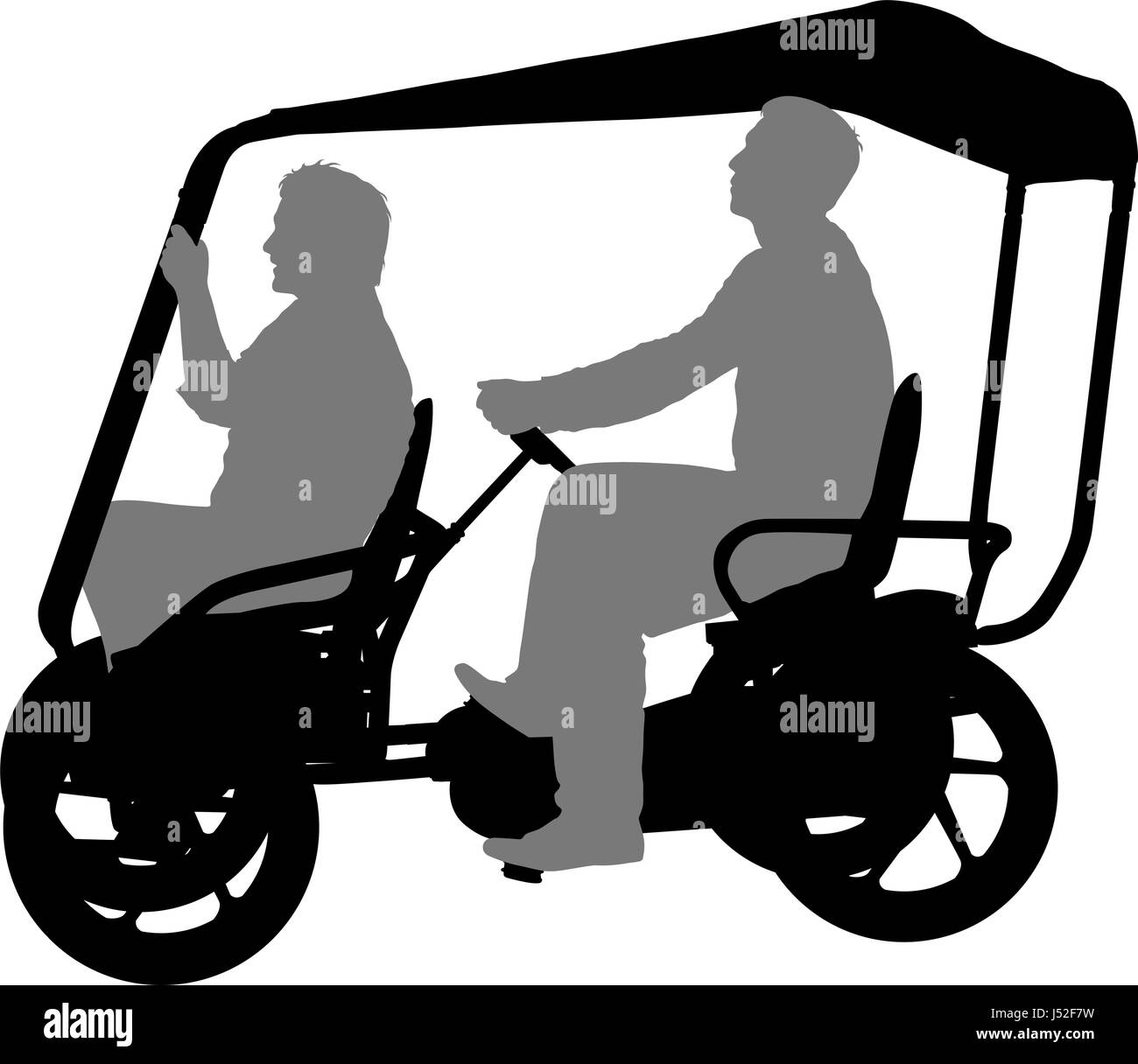 Silhouette der beiden Athleten auf Tandem-Fahrrad auf weißem Hintergrund Stock Vektor