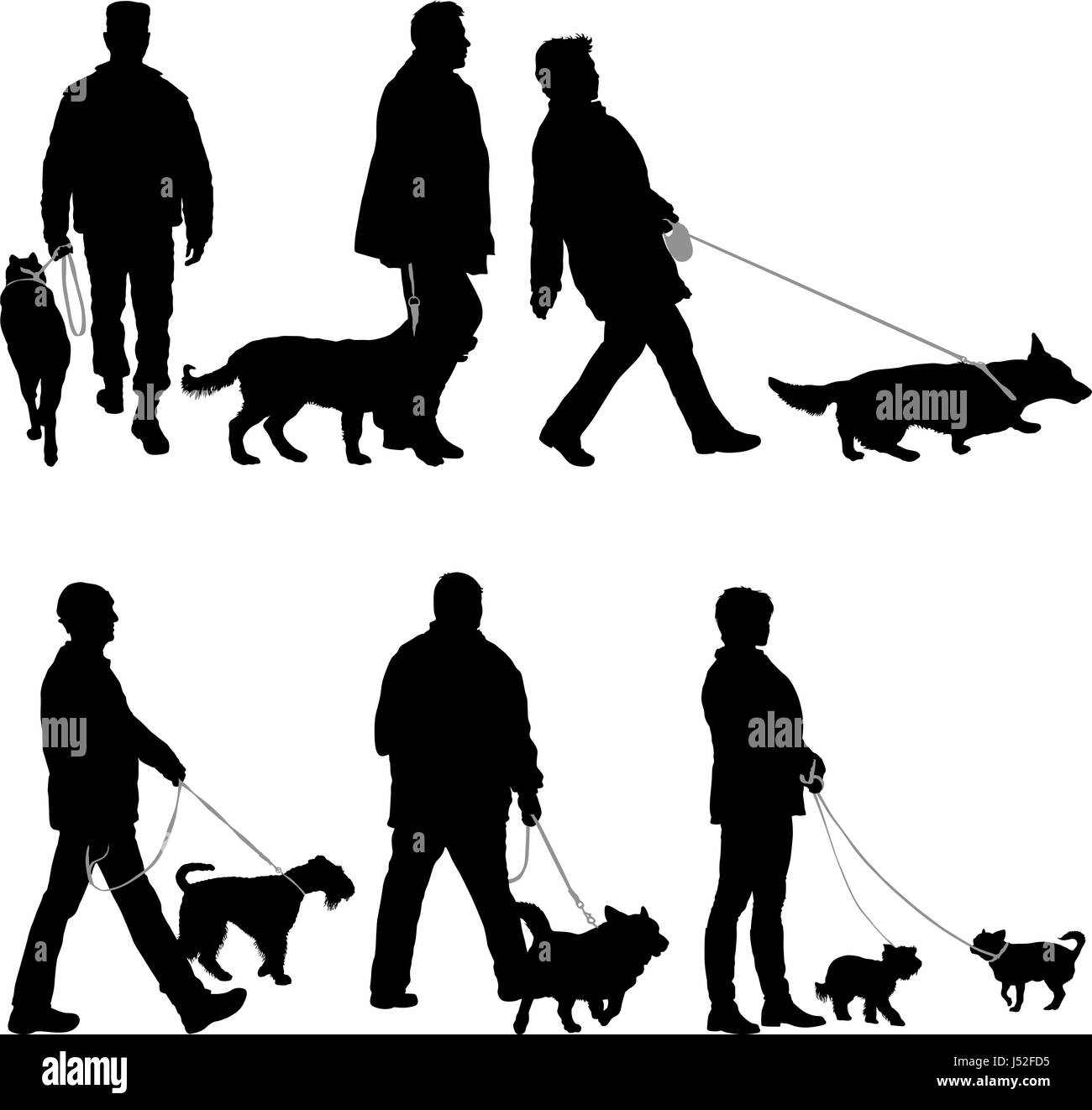 Eingestellte Silhouette Von Mensch Und Hund Auf Einem Weissen Hintergrund Stock Vektorgrafik Alamy