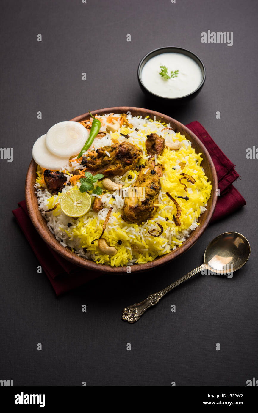 Hyderabadi Chicken Biryani oder Dum Biryani, selektiven Fokus Stockfoto