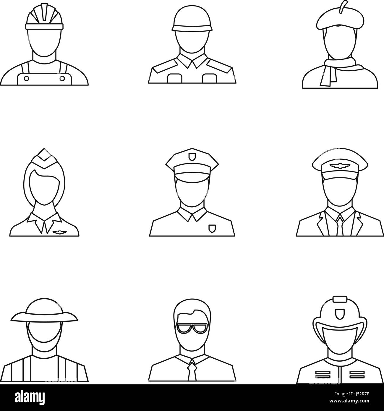 Arbeiter Icons Set, Umriss-Stil Stock Vektor