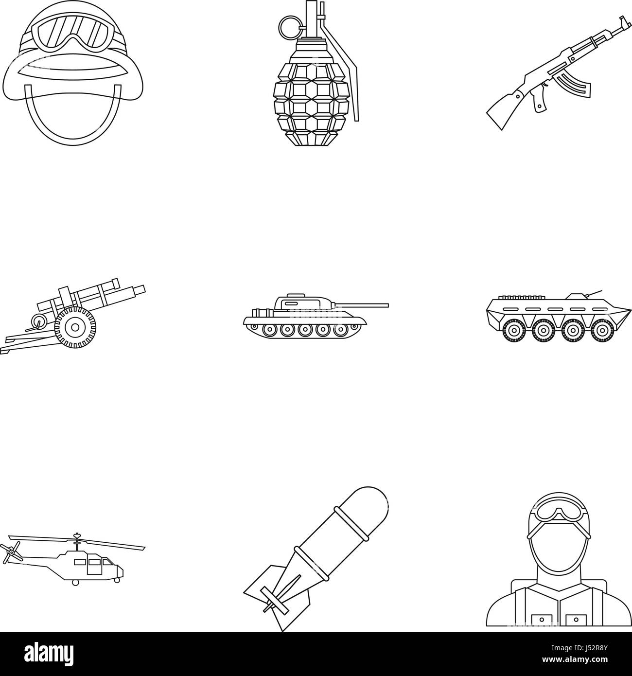 Krieg Icons Set, Umriss-Stil Stock-Vektorgrafik - Alamy