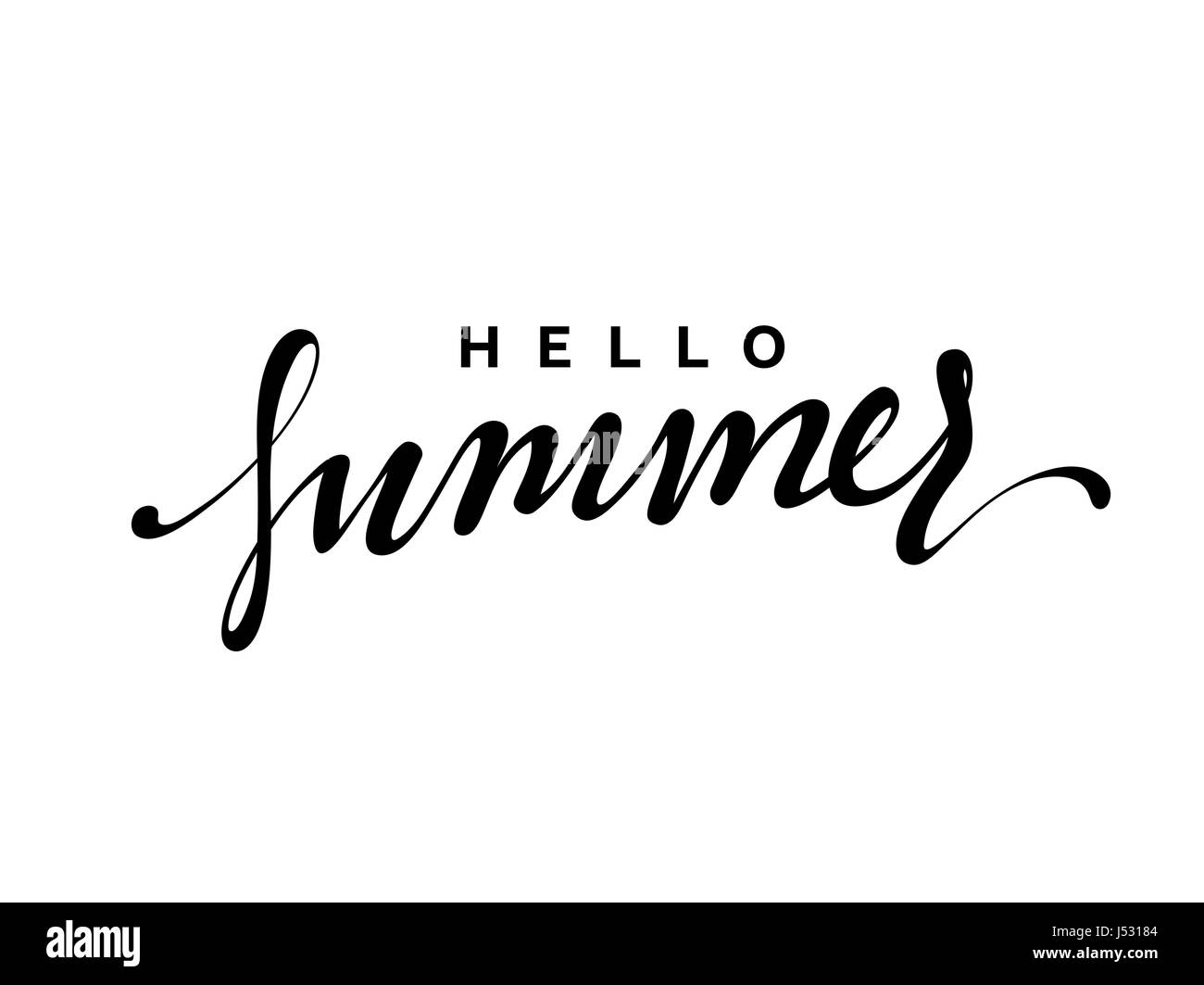 Schriftzug Hallo Sommer Kalligraphie Hand gezeichnet. Isolierte Inschrift auf weißem Hintergrund-Vektor-illustration Stock Vektor