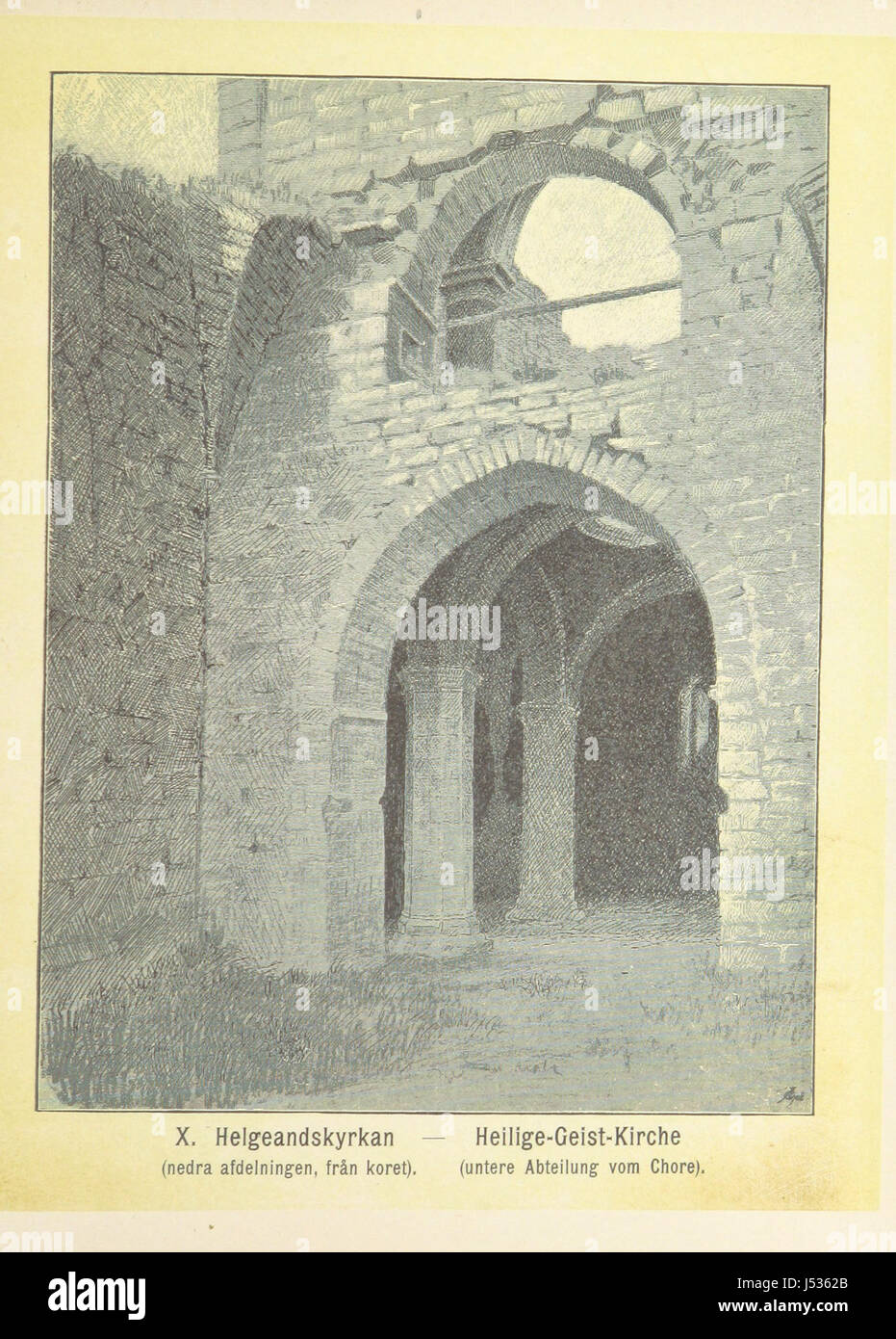 „Wisby“ von K. Romin ist eine Serie von 30 Bildern, die die Architektur und Landschaft der Stadt Wisby zeigen, mit Begleittext von C.J. Bergman. Die Arbeiten enthalten einen detaillierten Plan der Stadt, der ihre historische Bedeutung unterstreicht. Stockfoto