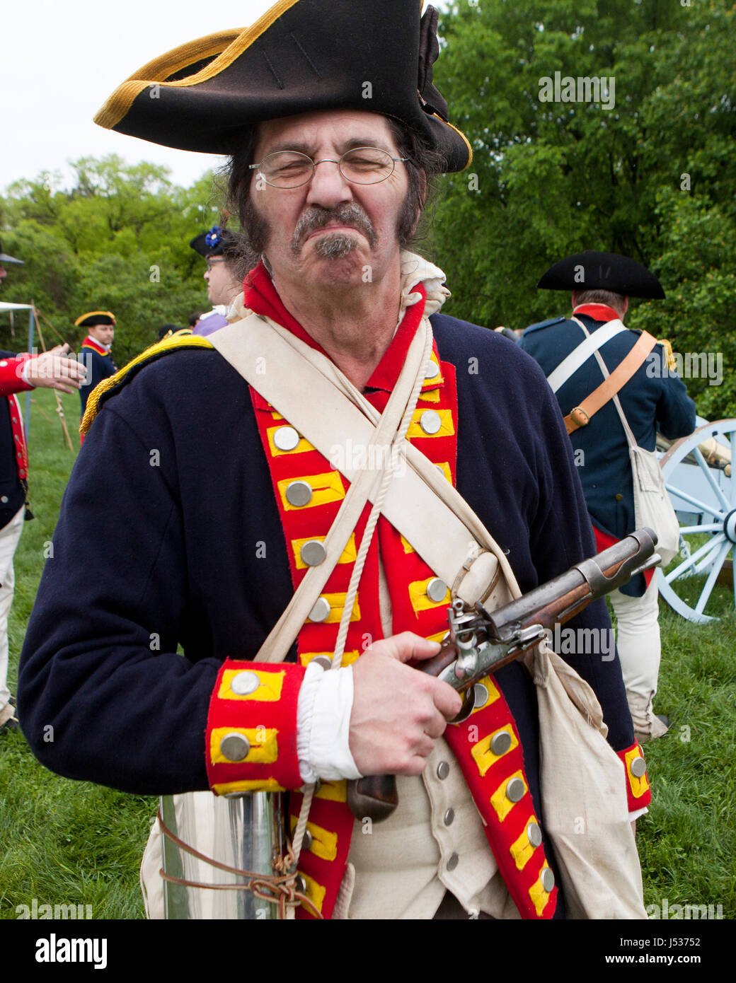 Amerikanischer revolutionärer Krieg Ära Reenactor - Virginia USA Stockfoto