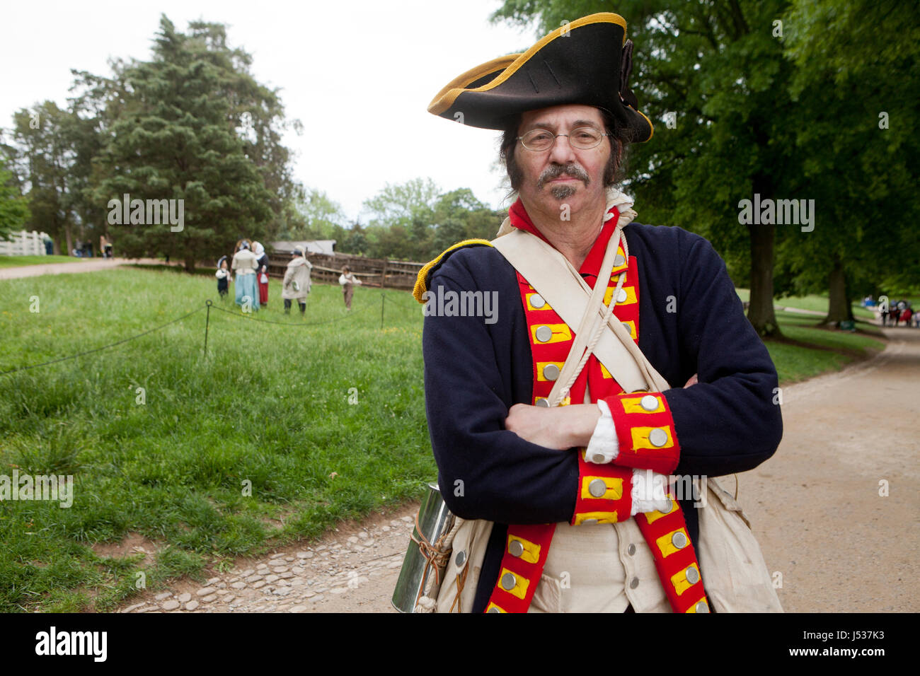 Amerikanischer revolutionärer Krieg Ära Reenactor - Virginia USA Stockfoto