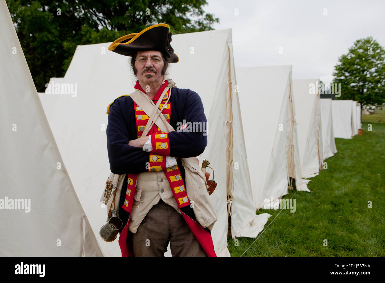 Amerikanischer revolutionärer Krieg Ära Reenactor - Virginia USA Stockfoto