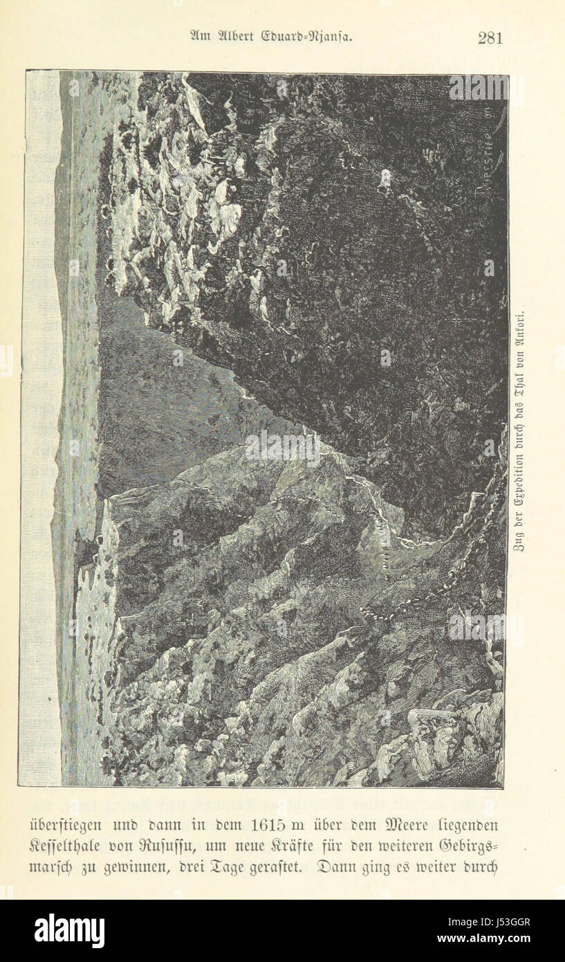 Das Buch beschreibt die Rettung von Emin Pascha und Stanleyâ Reise durch die dunkelsten Teile Afrikas. Basierend auf den Berichten von Stanleyâ und den Briefen von Eminâ bietet es Illustrationen und eine Karte, die einen anschaulichen Überblick über diese historischen Expeditionen geben. Stockfoto