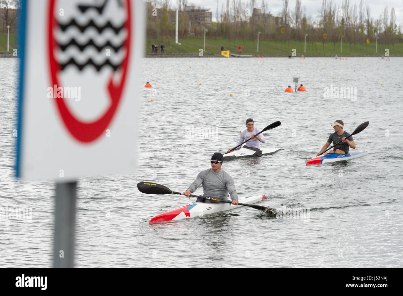 Montreal, CA - 14. Mai 2017: kanadische Sprint Seniorenmannschaft Studien am Olympischen Beckens Stockfoto