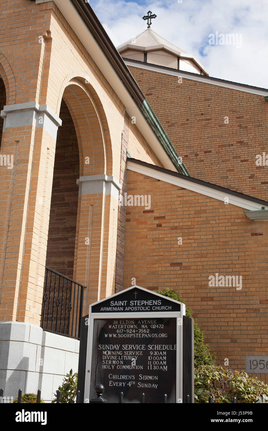 Watertown, MA hat eine große armenische Gemeinde. Fassade der Kirche. Stockfoto